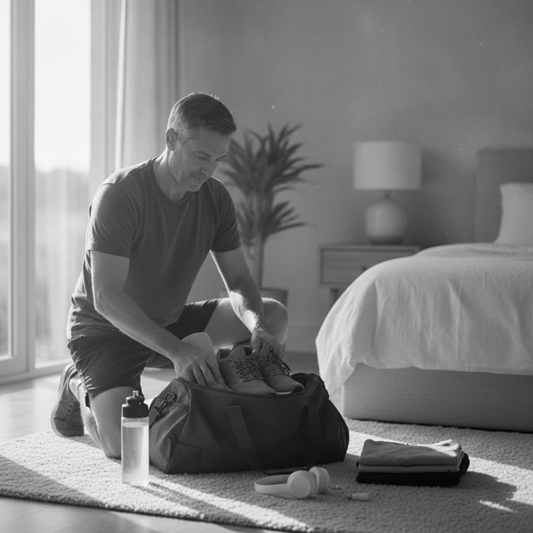 A person packing a gym bag
